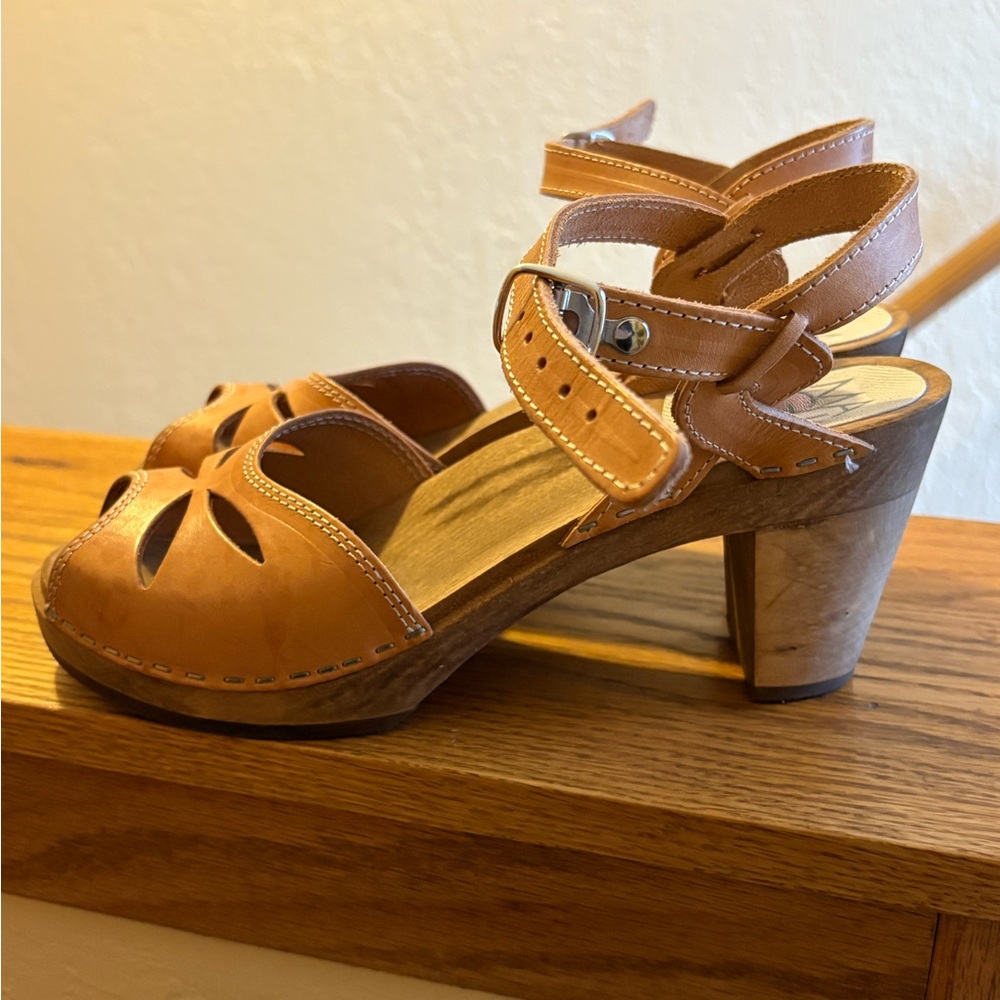 Maguba Sweden Rio leather sandals, wood sole, 40, Natural